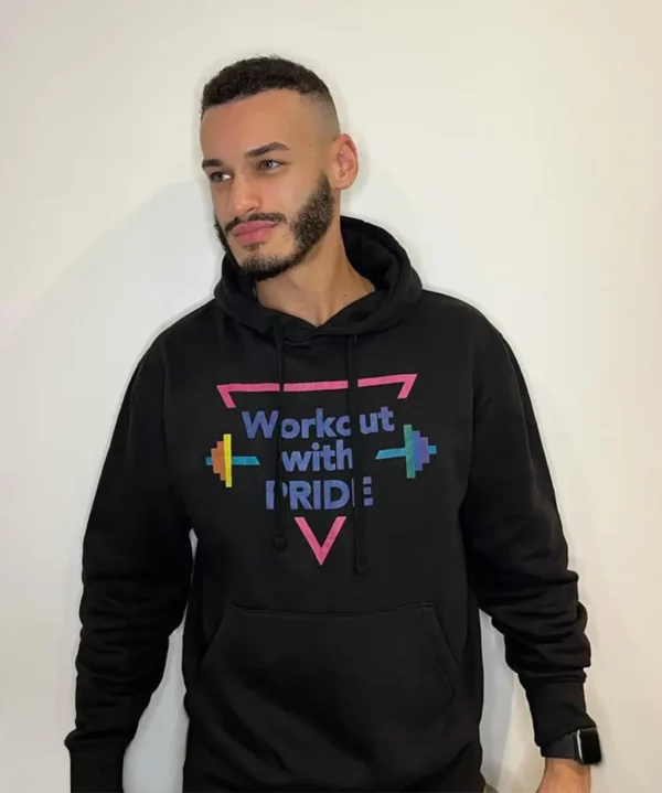 Workout with PRIDE back hoodie front